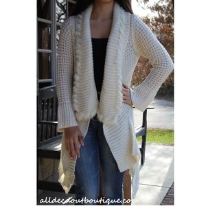 Lily Sweater Cardigan Womens Fur Trim Cream New
